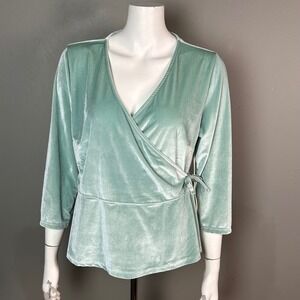 Spartina 449 Wrap Top Large Seafoam Green Velvet Mermaid Spring Coastal NWT